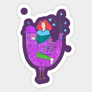 Girl And A Magical Bird Sticker